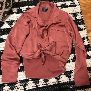 Mauve Silk Long Sleeve Button Down